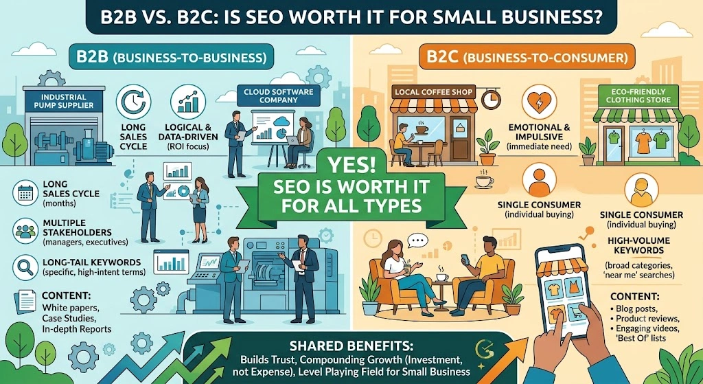 B2B vs. B2C,Is SEO worth it for small business models of all types